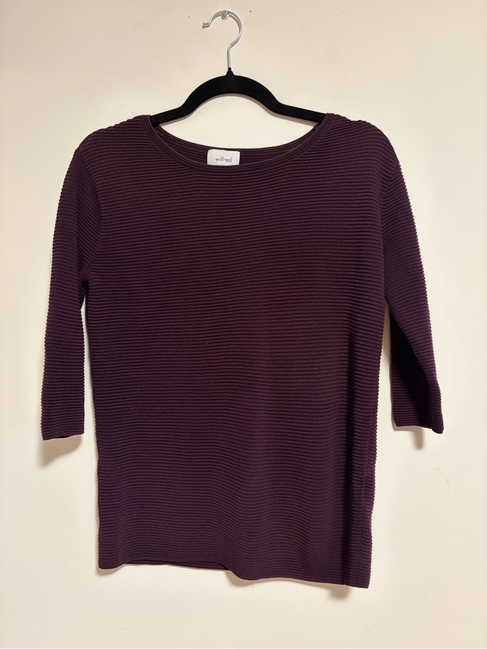 Aritzia Wilfred Plum Purple Textured Ribbed Knit 3/4 Sleeve Top XXS